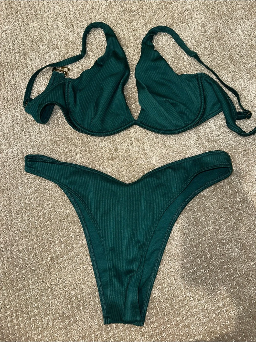 Hollister Blue Floral & Solid Blue Triangle Bikini with Dark Green Set